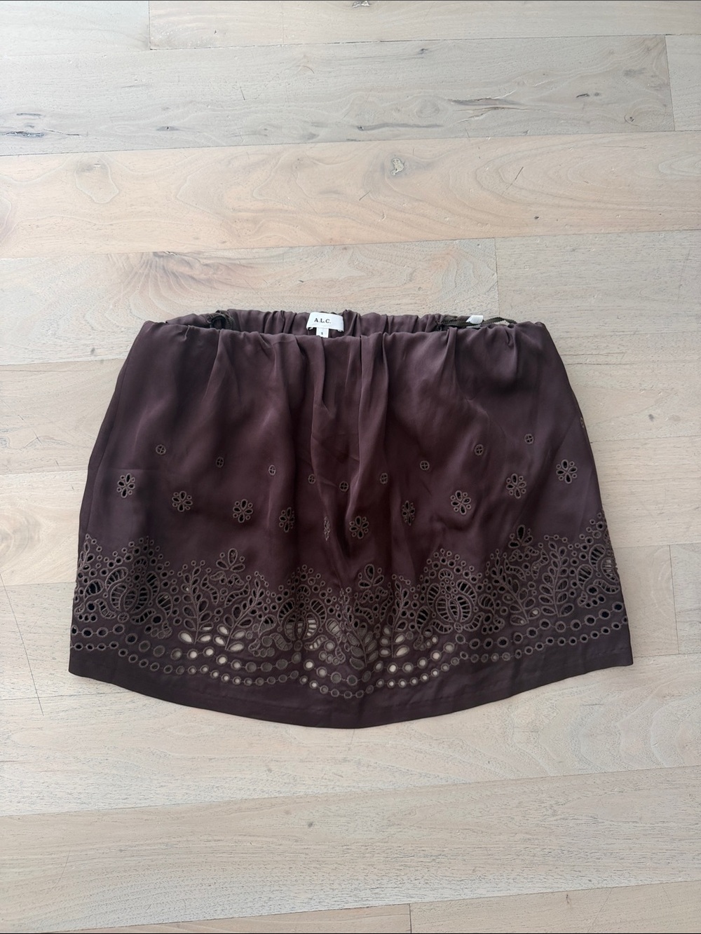 A.L.C. Chocolate Brown Strapless Eyelet Laser-Cut Flowy Top